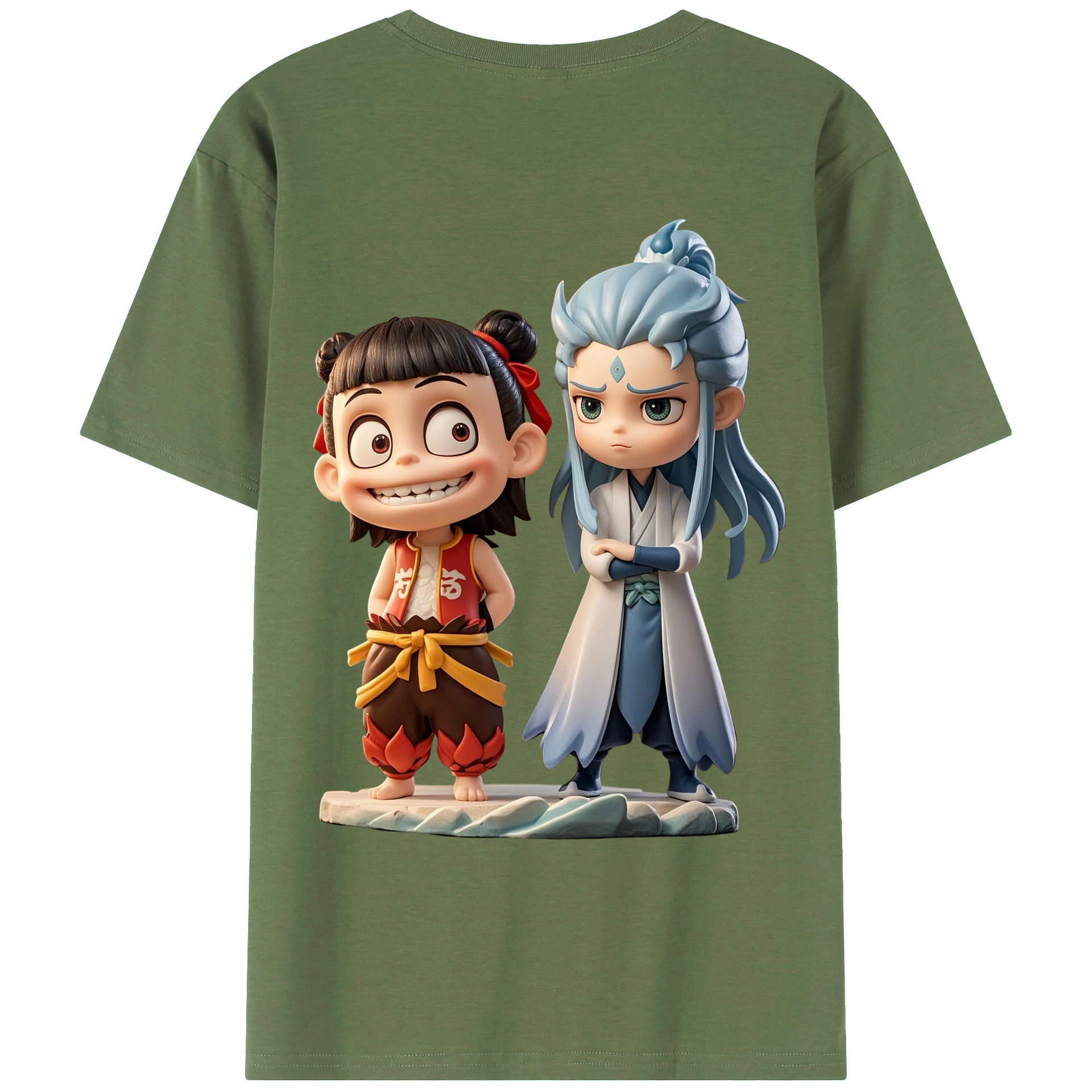 （画像用） Ne Zha 2 ナタ 魔童の大暴れ 綿100％ メンズ半袖Tシャツ（バックプリント） 通気性